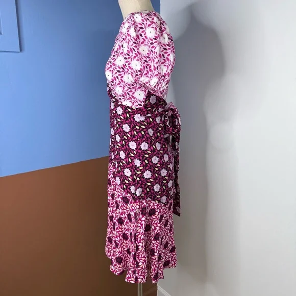 Ann Taylor Mixed Floral Wrap Midi Dress Black Pink Size 2 Petite - Picture 8 of 9